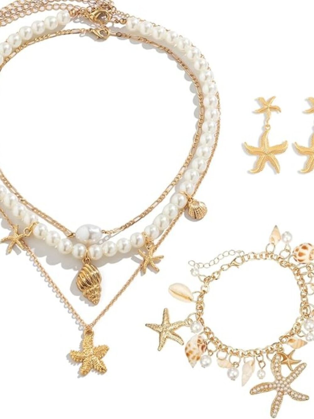 BRAND NEW 3PCS Mermaid Accessories Women Seashell Starfish Jewelry Set